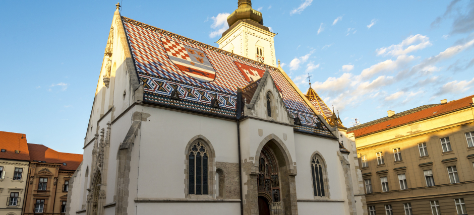 Beautiful St Mark's church with a roof painted in national colors, Zagreb downtown